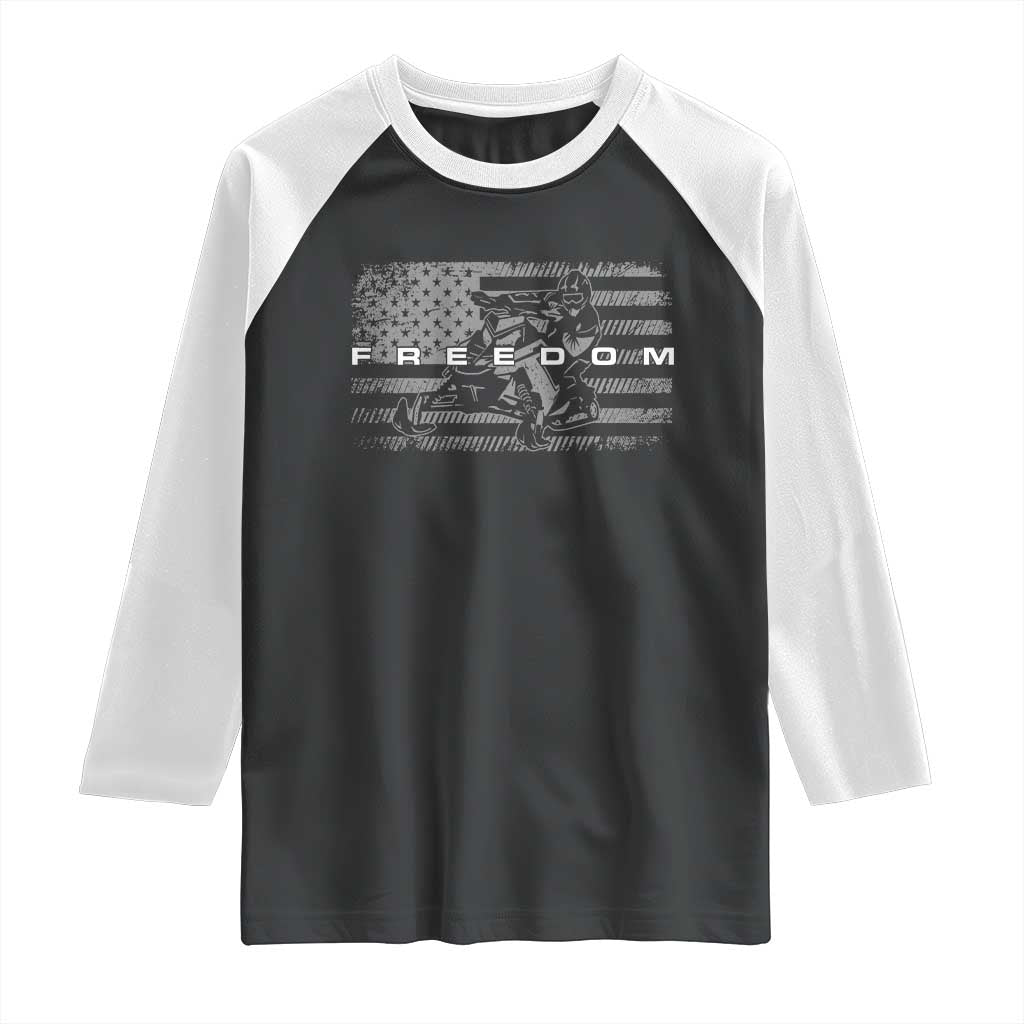 American Flag Snowmobile Freedom Winter Sport Raglan Shirt TS11 Black White Print Your Wear