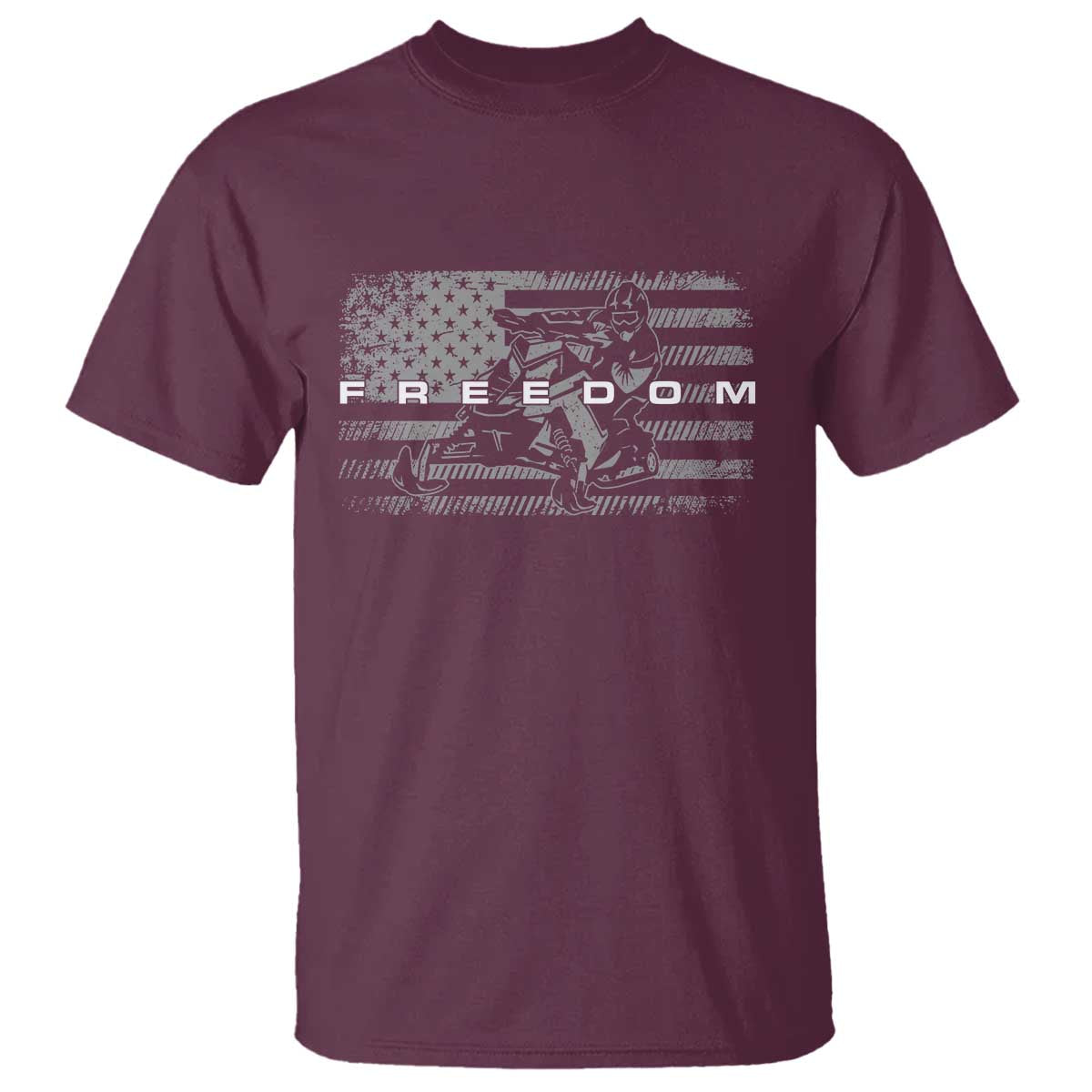American Flag Snowmobile Freedom Winter Sport T Shirt TS11 Maroon Print Your Wear