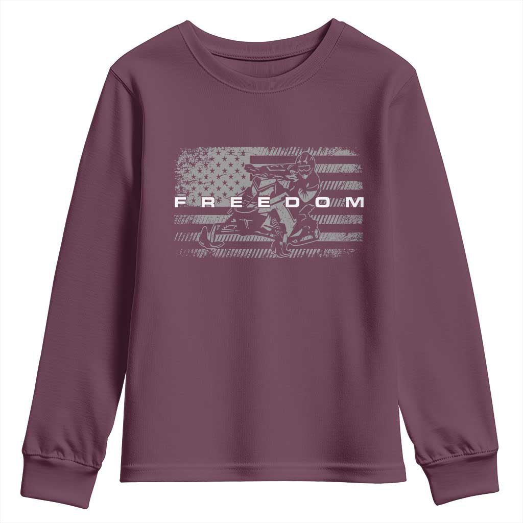 American Flag Snowmobile Freedom Winter Sport Youth Sweatshirt TS11 Maroon Print Your Wear