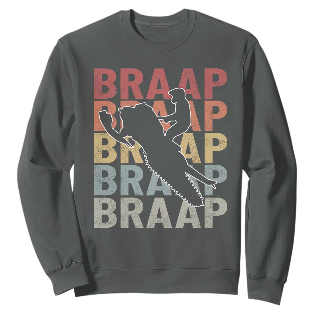 Snowmobile Braaap Sweatshirt Retro Snowcross Snow Sled Winter Sport TS11 Dark Heather Print Your Wear