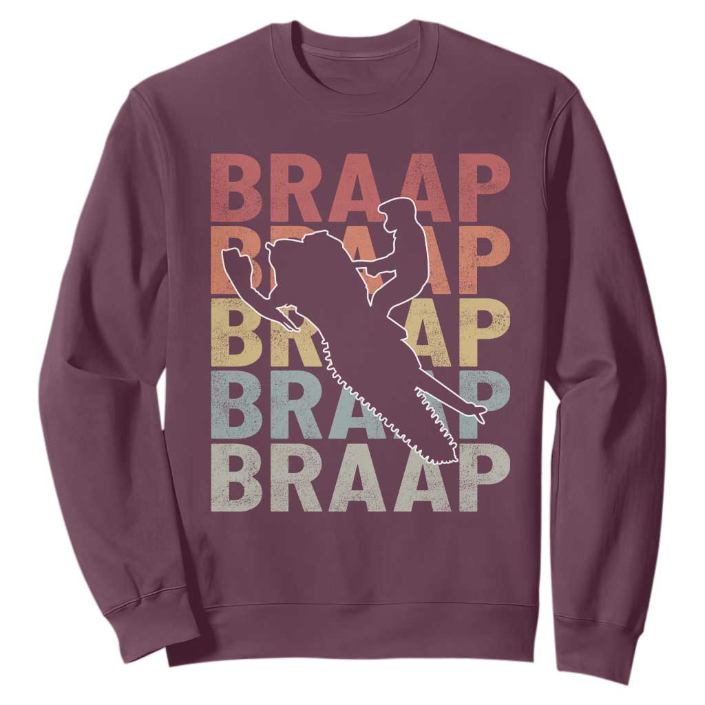 Snowmobile Braaap Sweatshirt Retro Snowcross Snow Sled Winter Sport TS11 Maroon Print Your Wear
