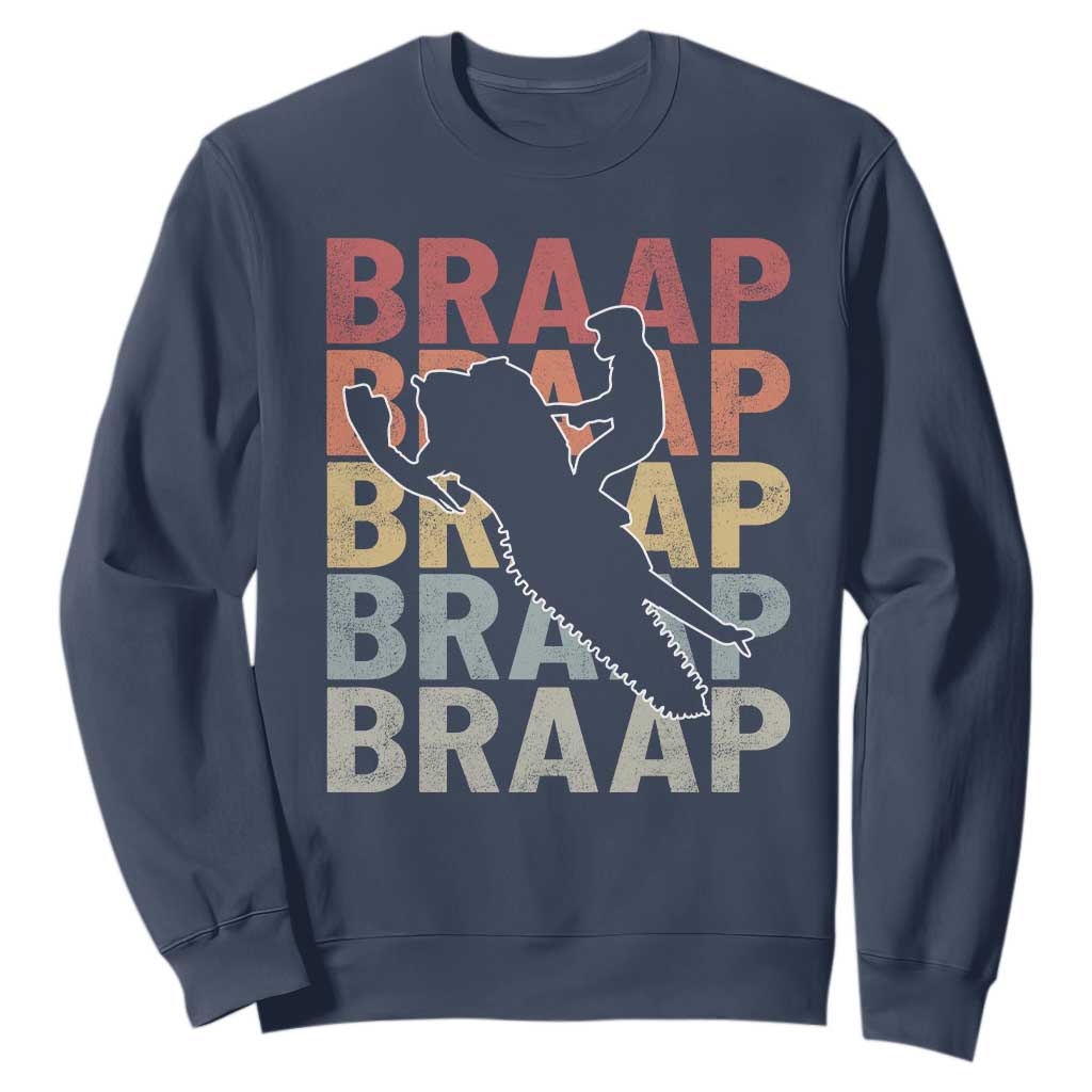 Snowmobile Braaap Sweatshirt Retro Snowcross Snow Sled Winter Sport TS11 Navy Print Your Wear