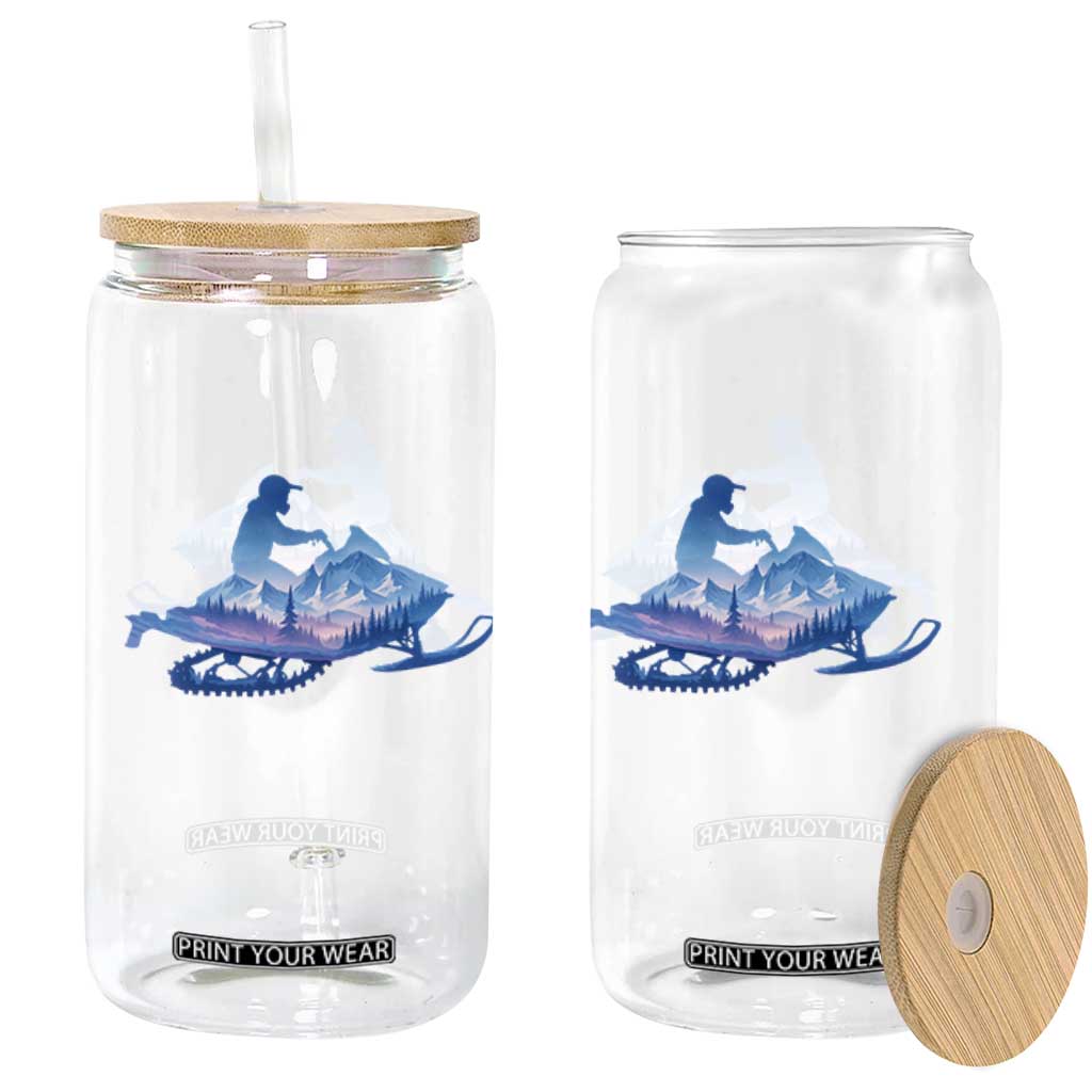 Snowmobile Snow Mountain Forest Snowmobiling Winter Sport Glass Can TS11 Print Your Wear