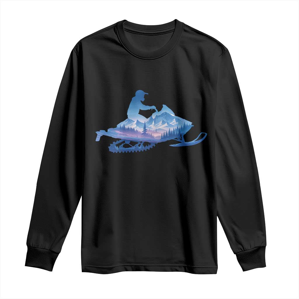 Snowmobile Snow Mountain Forest Snowmobiling Winter Sport Long Sleeve Shirt TS11 Black Print Your Wear