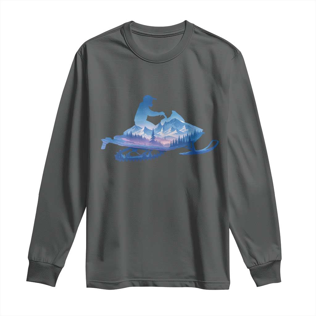 Snowmobile Snow Mountain Forest Snowmobiling Winter Sport Long Sleeve Shirt TS11 Dark Heather Print Your Wear