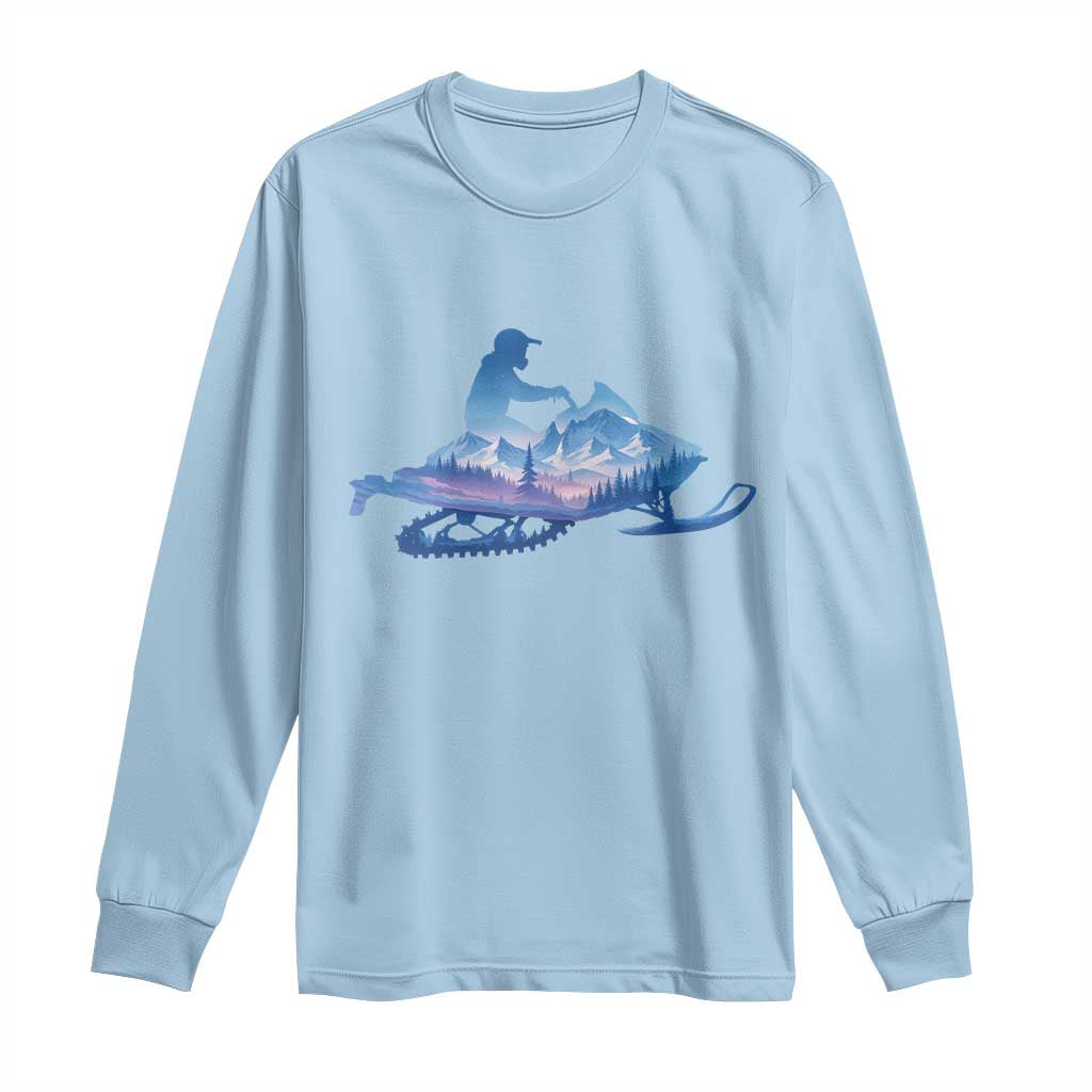 Snowmobile Snow Mountain Forest Snowmobiling Winter Sport Long Sleeve Shirt TS11 Light Blue Print Your Wear