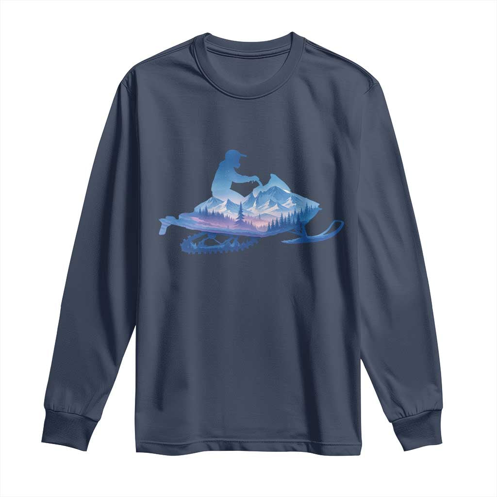 Snowmobile Snow Mountain Forest Snowmobiling Winter Sport Long Sleeve Shirt TS11 Navy Print Your Wear