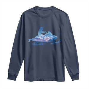 Snowmobile Snow Mountain Forest Snowmobiling Winter Sport Long Sleeve Shirt TS11 Navy Print Your Wear