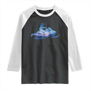 Snowmobile Snow Mountain Forest Snowmobiling Winter Sport Raglan Shirt TS11 Black White Print Your Wear