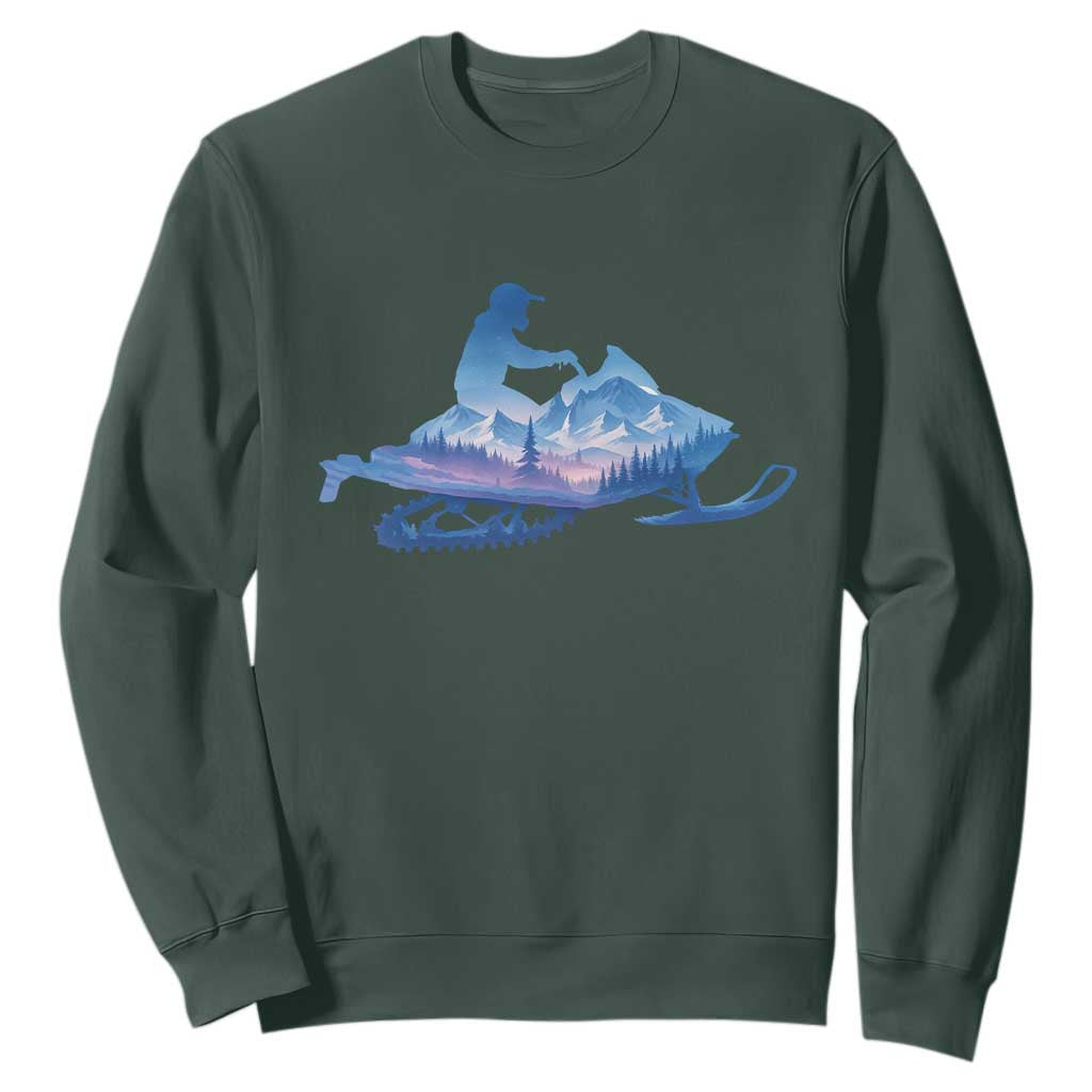 Snowmobile Snow Mountain Forest Snowmobiling Winter Sport Sweatshirt TS11 Dark Forest Green Print Your Wear