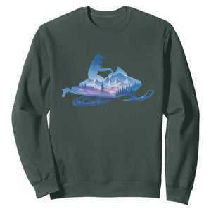 Snowmobile Snow Mountain Forest Snowmobiling Winter Sport Sweatshirt TS11 Dark Forest Green Print Your Wear