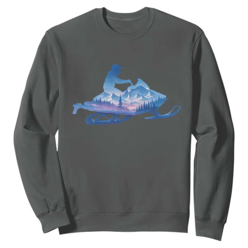 Snowmobile Snow Mountain Forest Snowmobiling Winter Sport Sweatshirt TS11 Dark Heather Print Your Wear