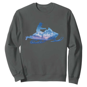 Snowmobile Snow Mountain Forest Snowmobiling Winter Sport Sweatshirt TS11 Dark Heather Print Your Wear