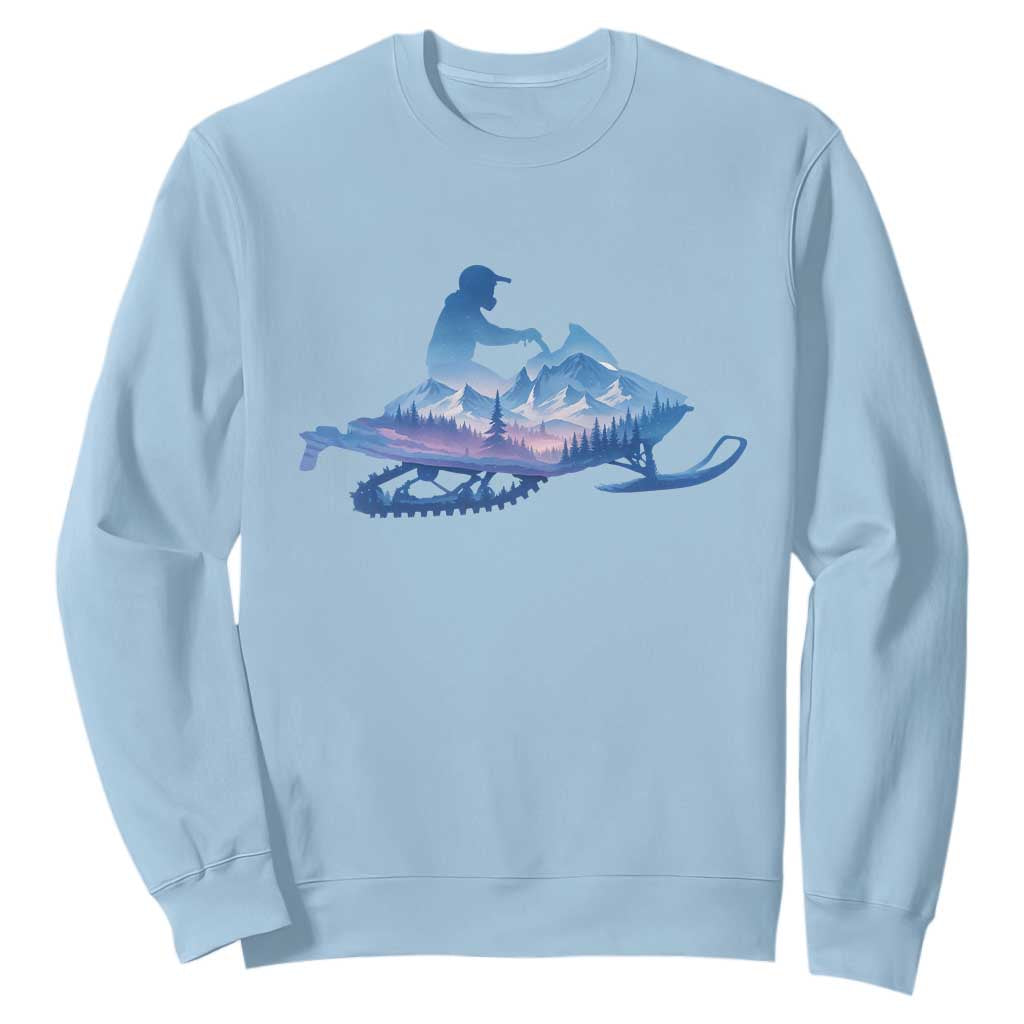Snowmobile Snow Mountain Forest Snowmobiling Winter Sport Sweatshirt TS11 Light Blue Print Your Wear