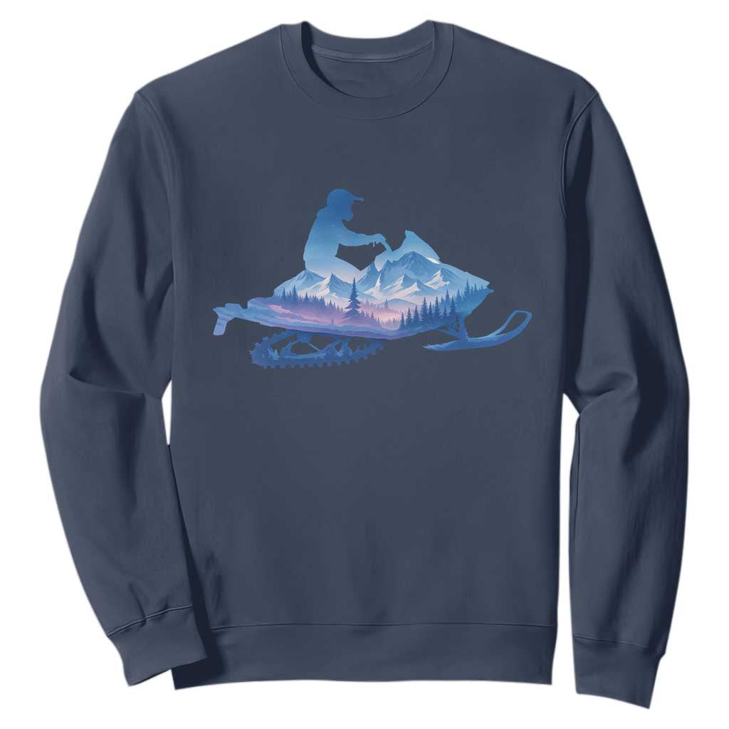 Snowmobile Snow Mountain Forest Snowmobiling Winter Sport Sweatshirt TS11 Navy Print Your Wear