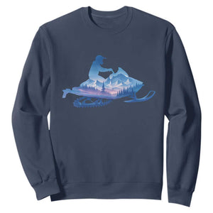Snowmobile Snow Mountain Forest Snowmobiling Winter Sport Sweatshirt TS11 Navy Print Your Wear