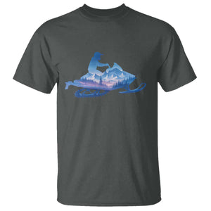 Snowmobile Snow Mountain Forest Snowmobiling Winter Sport T Shirt TS11 Dark Heather Print Your Wear