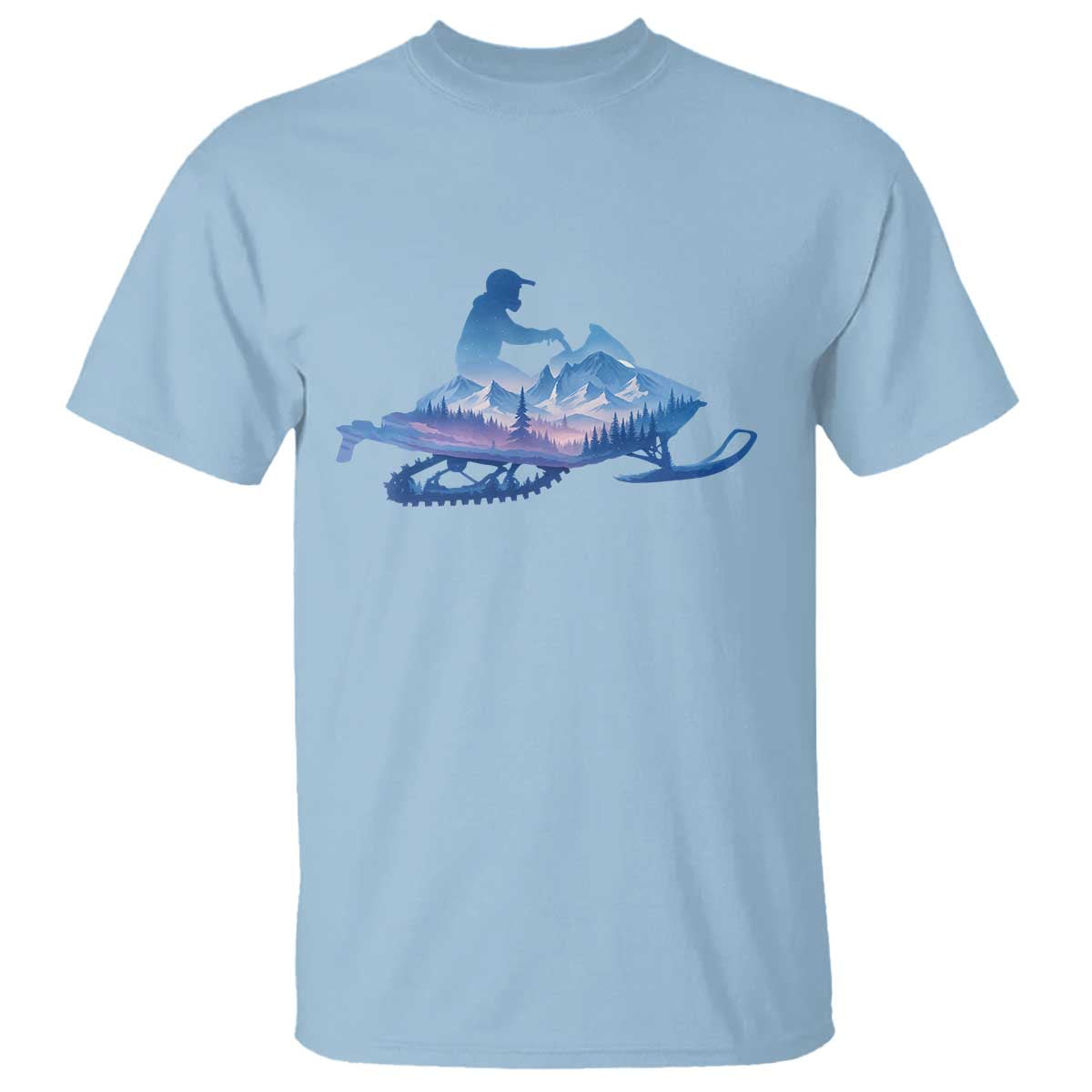Snowmobile Snow Mountain Forest Snowmobiling Winter Sport T Shirt TS11 Light Blue Print Your Wear