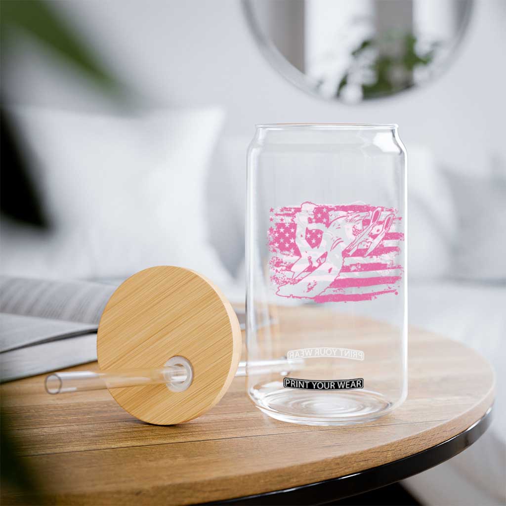 Snowmobile Snowcross Girls Pink American Flag Glass Can TS11 Print Your Wear