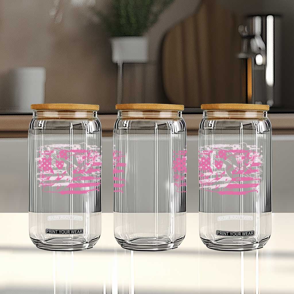 Snowmobile Snowcross Girls Pink American Flag Glass Can TS11 Print Your Wear