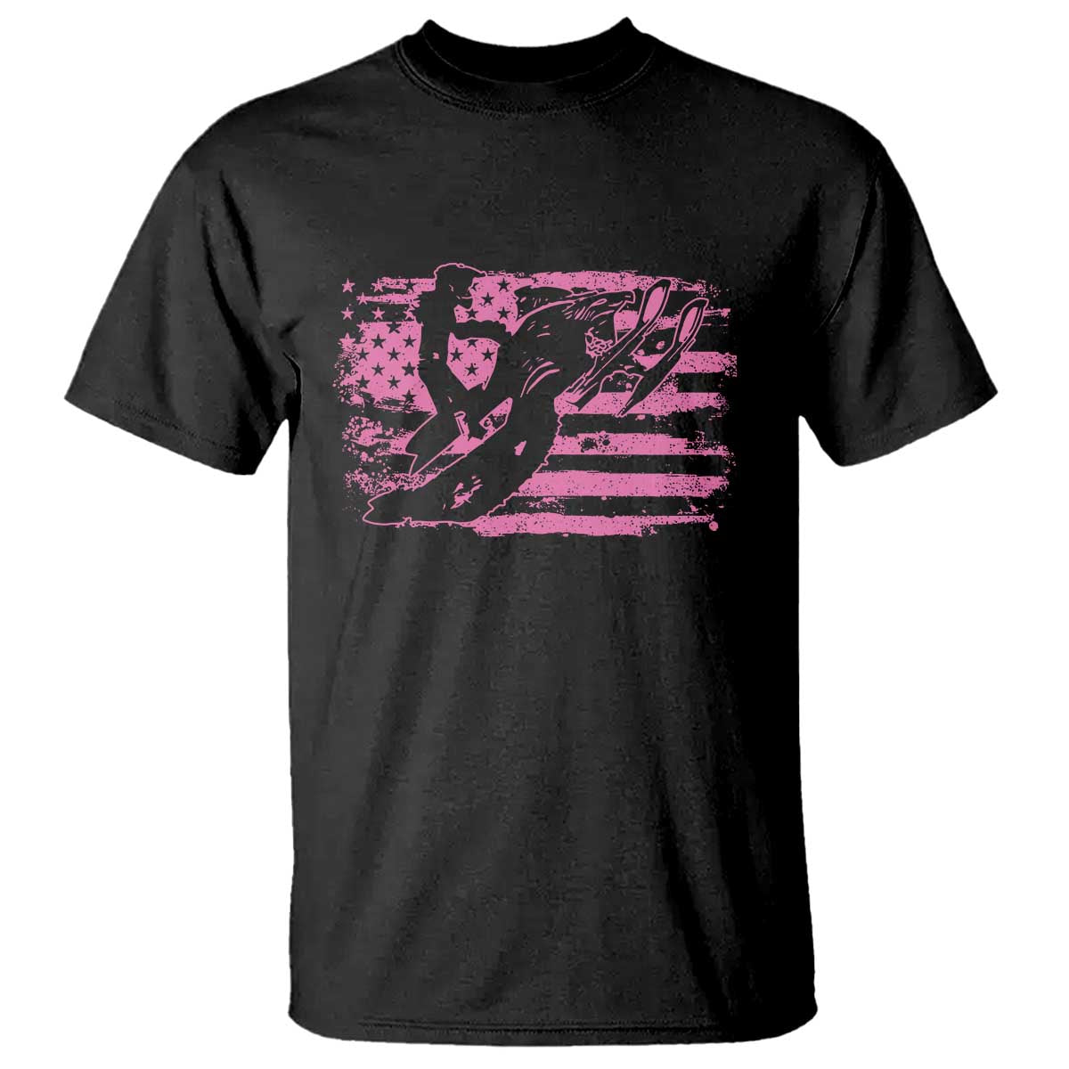 Snowmobile Snowcross Girls Pink American Flag T Shirt TS11 Black Print Your Wear
