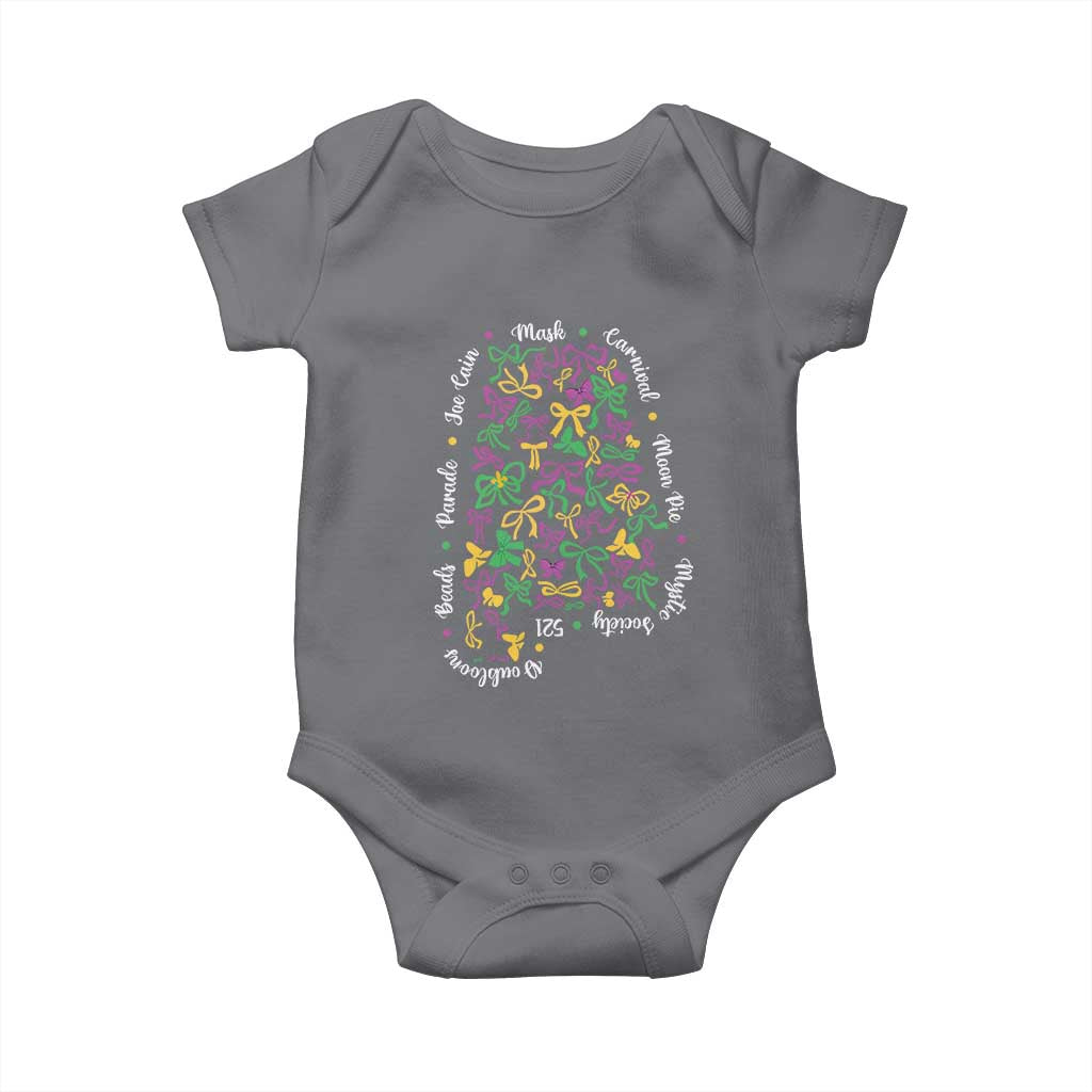 Funny Mardi Gras Alabama Map Coquette Bow Baby Onesie Moon Pie Carnival Joe Cain Beads TS11 Charcoal Print Your Wear