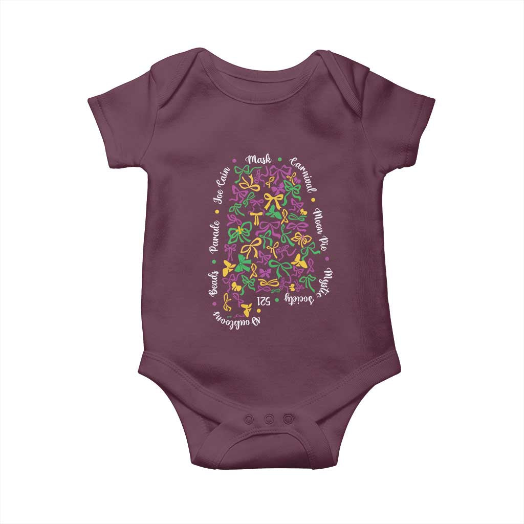 Funny Mardi Gras Alabama Map Coquette Bow Baby Onesie Moon Pie Carnival Joe Cain Beads TS11 Maroon Print Your Wear