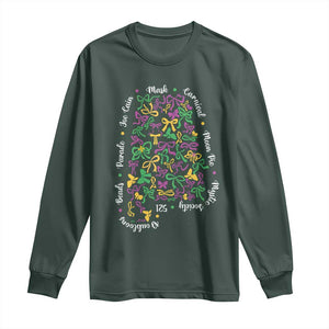 Funny Mardi Gras Alabama Map Coquette Bow Long Sleeve Shirt Moon Pie Carnival Joe Cain Beads TS11 Dark Forest Green Print Your Wear