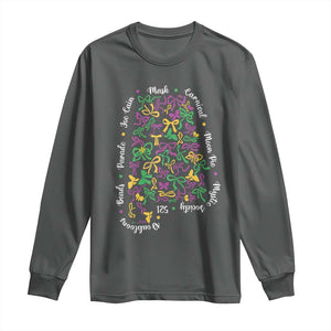 Funny Mardi Gras Alabama Map Coquette Bow Long Sleeve Shirt Moon Pie Carnival Joe Cain Beads TS11 Dark Heather Print Your Wear