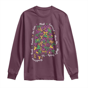 Funny Mardi Gras Alabama Map Coquette Bow Long Sleeve Shirt Moon Pie Carnival Joe Cain Beads TS11 Maroon Print Your Wear