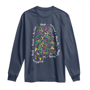 Funny Mardi Gras Alabama Map Coquette Bow Long Sleeve Shirt Moon Pie Carnival Joe Cain Beads TS11 Navy Print Your Wear