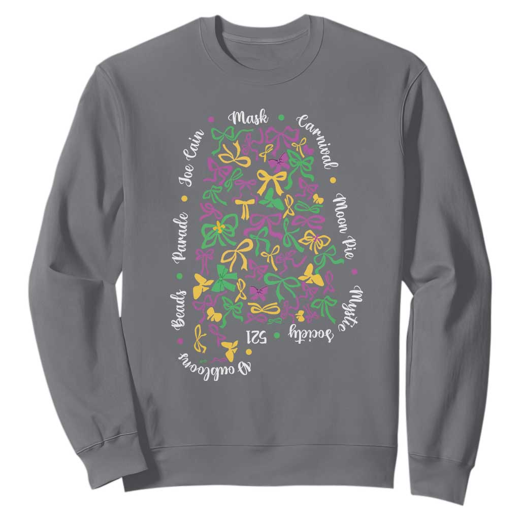 Funny Mardi Gras Alabama Map Coquette Bow Sweatshirt Moon Pie Carnival Joe Cain Beads TS11 Charcoal Print Your Wear