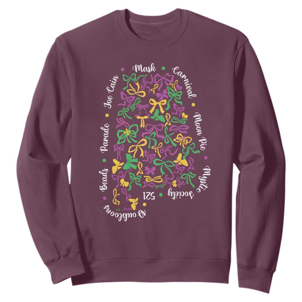 Funny Mardi Gras Alabama Map Coquette Bow Sweatshirt Moon Pie Carnival Joe Cain Beads TS11 Maroon Print Your Wear