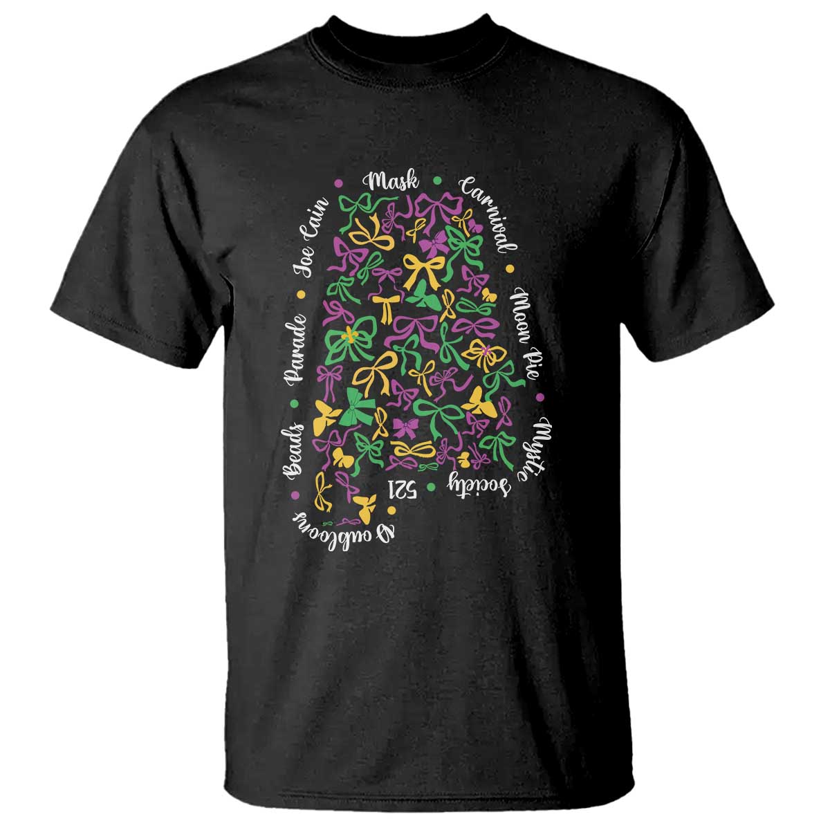 Funny Mardi Gras Alabama Map Coquette Bow T Shirt Moon Pie Carnival Joe Cain Beads TS11 Black Print Your Wear