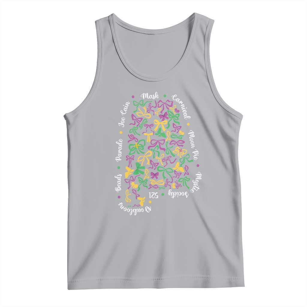 Funny Mardi Gras Alabama Map Coquette Bow Tank Top Moon Pie Carnival Joe Cain Beads TS11 Athletic Heather Print Your Wear