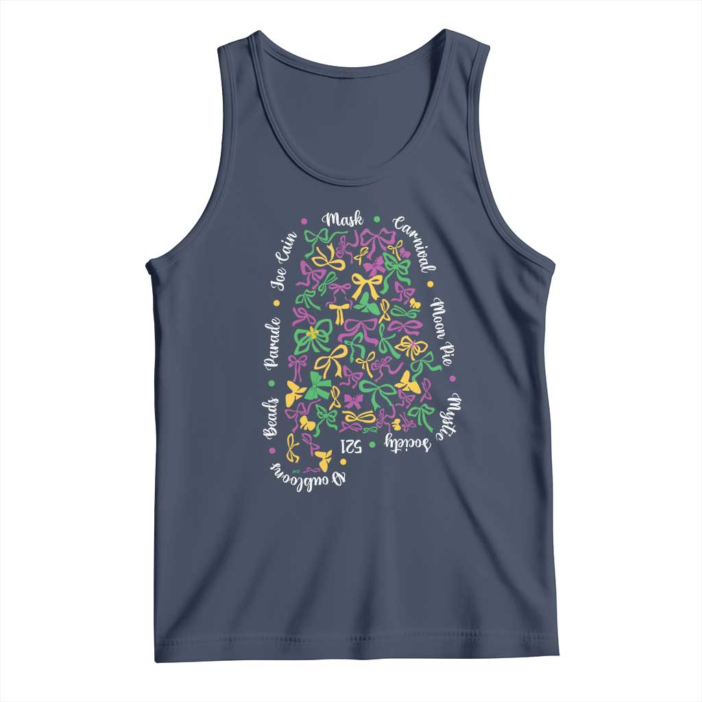 Funny Mardi Gras Alabama Map Coquette Bow Tank Top Moon Pie Carnival Joe Cain Beads TS11 Navy Print Your Wear
