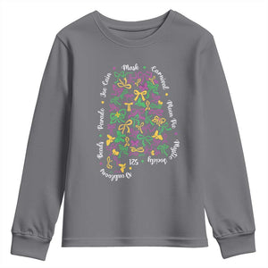 Funny Mardi Gras Alabama Map Coquette Bow Youth Sweatshirt Moon Pie Carnival Joe Cain Beads TS11 Charcoal Print Your Wear