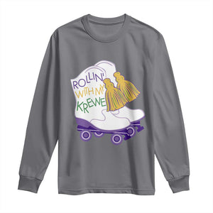 Funny Mardi Gras Long Sleeve Shirt Rollin' With My Krewe Marching Boots Carnival Party TS11 Charcoal Print Your Wear