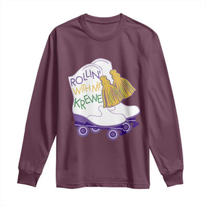 Funny Mardi Gras Long Sleeve Shirt Rollin' With My Krewe Marching Boots Carnival Party TS11 Maroon Print Your Wear