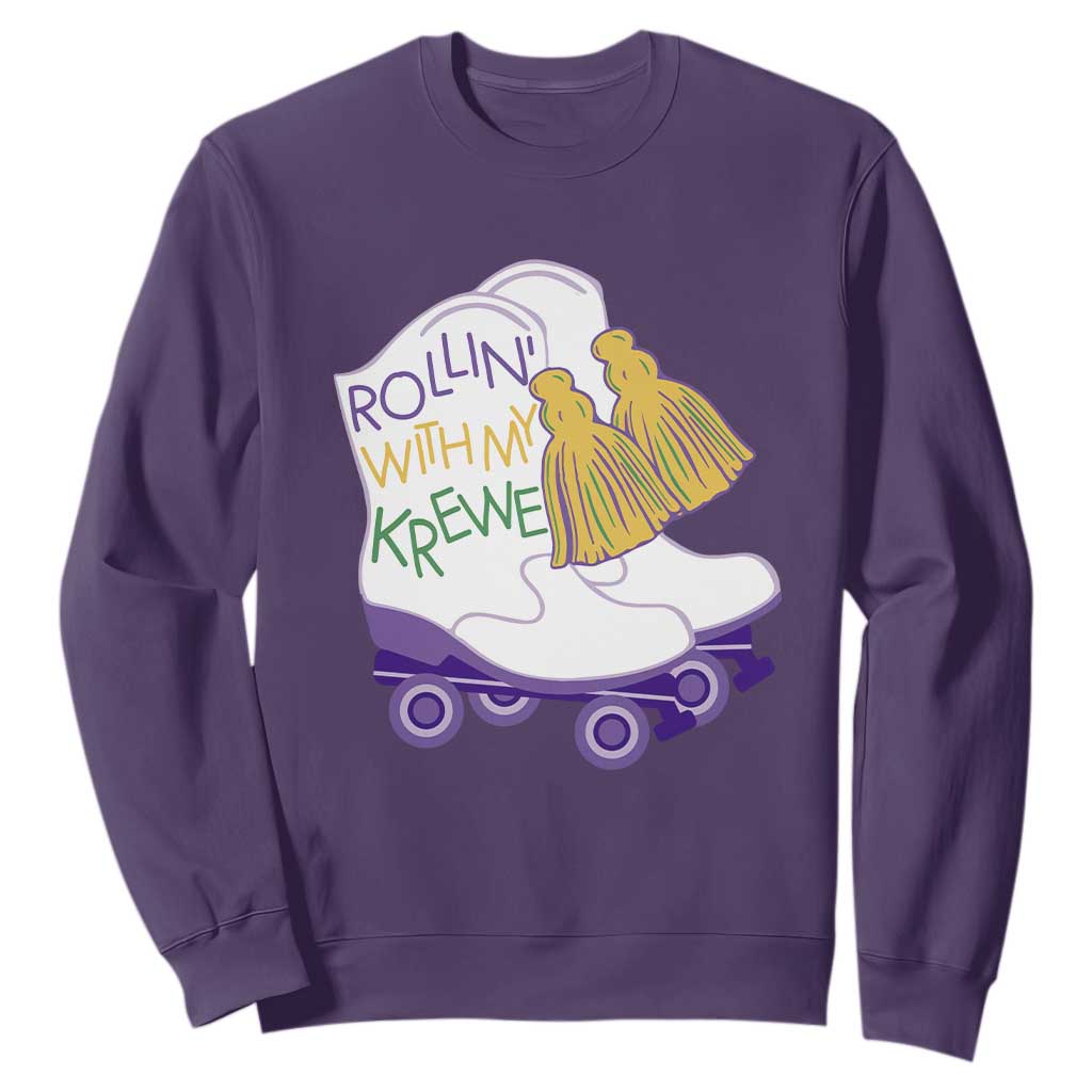Funny Mardi Gras Sweatshirt Rollin' With My Krewe Marching Boots Carnival Party TS11 Purple Print Your Wear