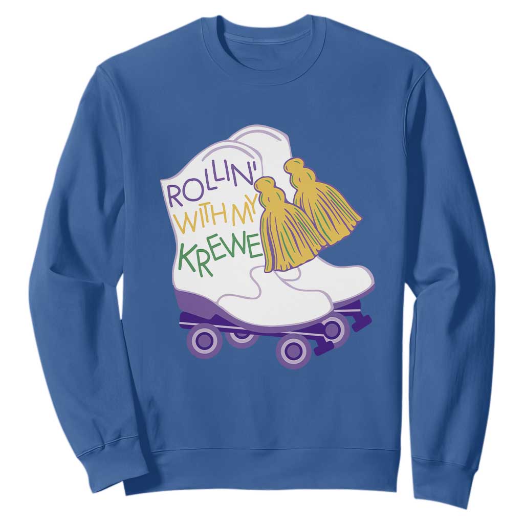Funny Mardi Gras Sweatshirt Rollin' With My Krewe Marching Boots Carnival Party TS11 Royal Blue Print Your Wear