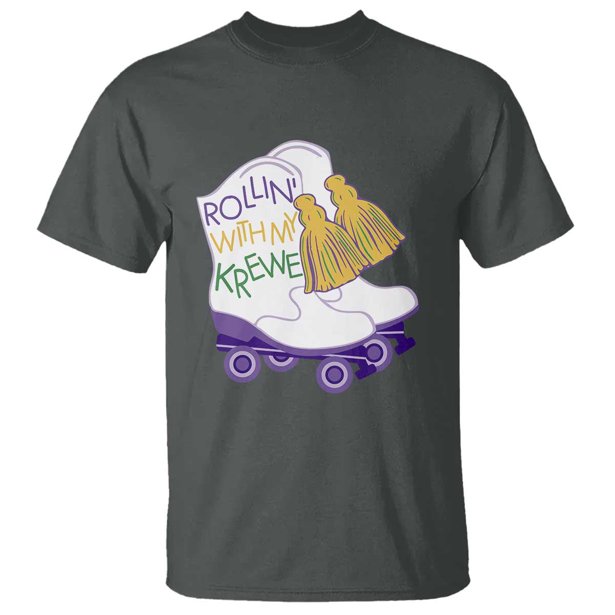 Funny Mardi Gras T Shirt Rollin' With My Krewe Marching Boots Carnival Party TS11 Dark Heather Print Your Wear