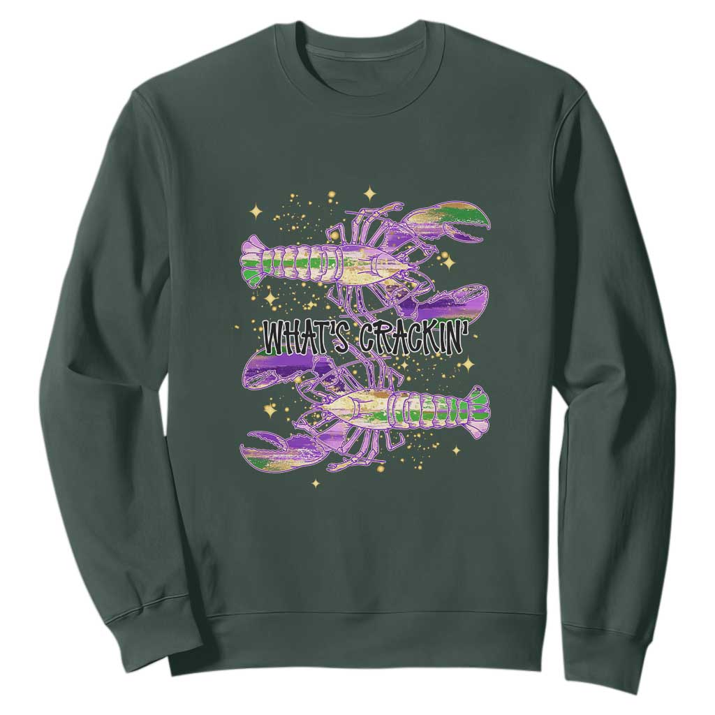Funny Cajun Crawfish Boil Mardi Gras Sweatshirt What's Crackin TS11 Dark Forest Green Print Your Wear