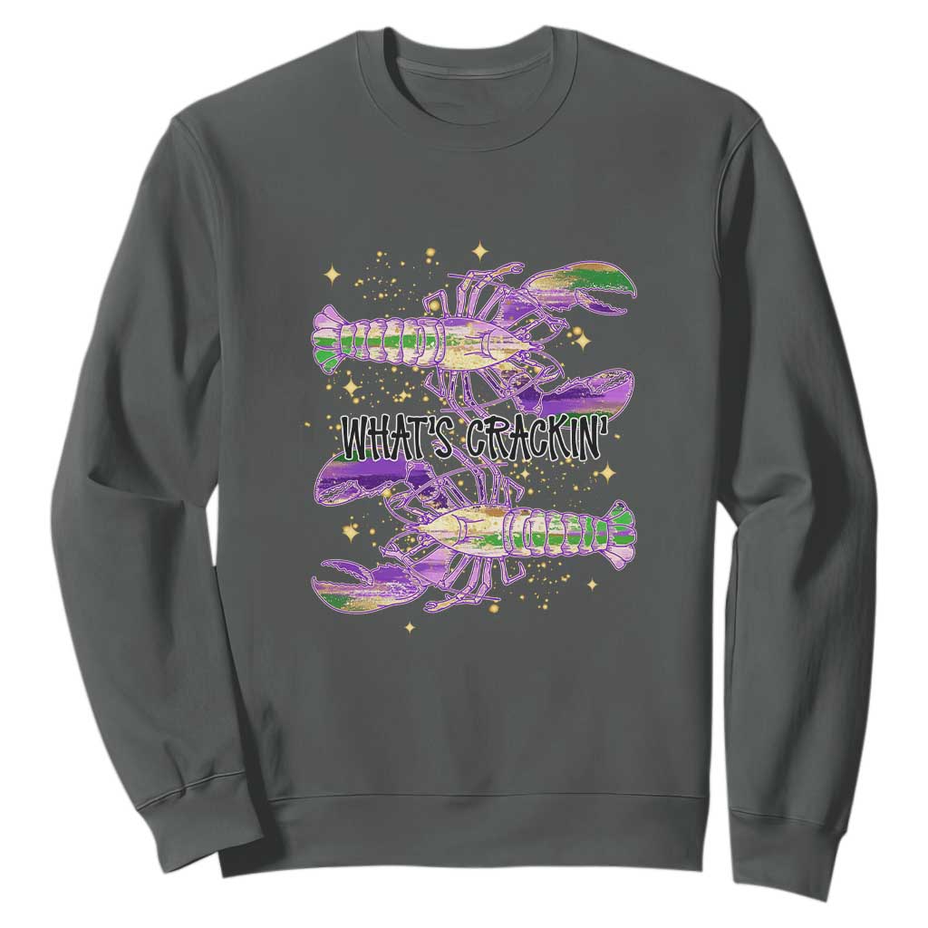 Funny Cajun Crawfish Boil Mardi Gras Sweatshirt What's Crackin TS11 Dark Heather Print Your Wear