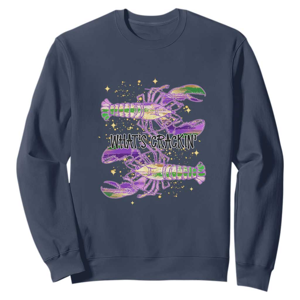 Funny Cajun Crawfish Boil Mardi Gras Sweatshirt What's Crackin TS11 Navy Print Your Wear
