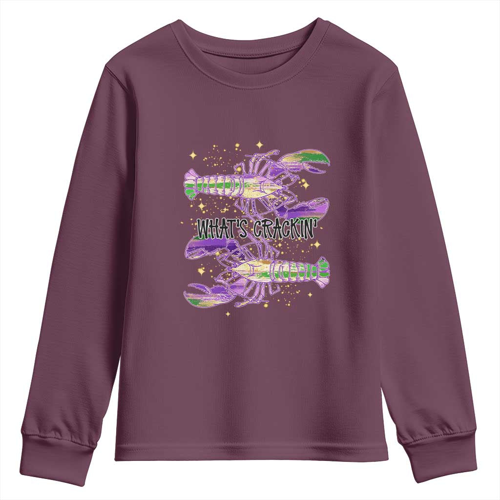 Funny Cajun Crawfish Boil Mardi Gras Youth Sweatshirt What's Crackin TS11 Maroon Print Your Wear