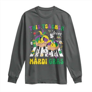 Funny This Teacher Loves Mardi Gras Long Sleeve Shirt King Cake Jester Hat TS11 Dark Heather Print Your Wear