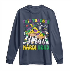 Funny This Teacher Loves Mardi Gras Long Sleeve Shirt King Cake Jester Hat TS11 Navy Print Your Wear