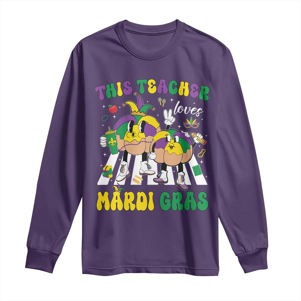 Funny This Teacher Loves Mardi Gras Long Sleeve Shirt King Cake Jester Hat TS11 Purple Print Your Wear