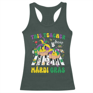 Funny This Teacher Loves Mardi Gras Racerback Tank Top King Cake Jester Hat TS11 Dark Forest Green Print Your Wear